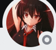 a picture of a girl in a circle with a red tie and red eyes .