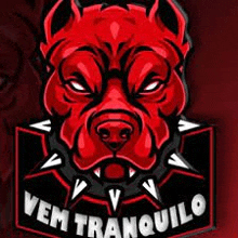 a red dog with spikes on its collar is a logo for a team called vem tranquilo .