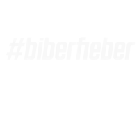 a white background with the word biber written in white letters .