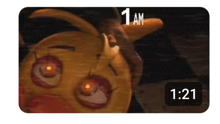 a video of chica from five nights at freddy 's shows the time as 1:21