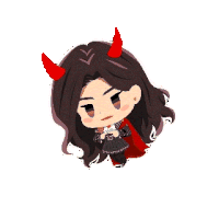 a pixel art of a girl with red horns and a red cape .