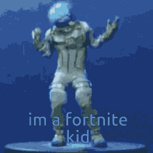 a statue of a man with the words im a fortnite kid above him