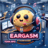 an advertisement for eargasm starmaker shows a cartoon character with headphones on