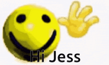 a yellow smiley face with the words hi jess written on it
