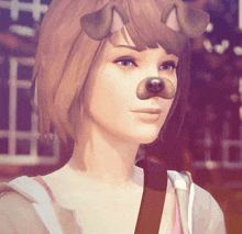 a close up of a girl wearing a dog mask