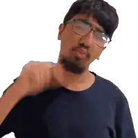 a man with glasses and a beard holds his shoulder