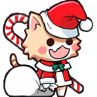 a cartoon cat wearing a santa hat and candy cane