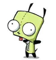 a cartoon character is standing upside down and holding a yellow object in his hand .
