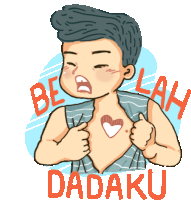 a cartoon of a man with a heart on his chest and the words be lah dadaku on the bottom