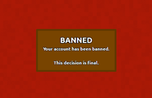 a red background with a sign that says banned your account has been banned this decision is final