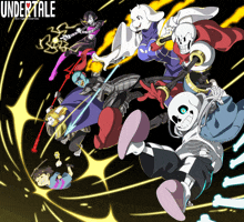 a group of undertale characters are gathered together