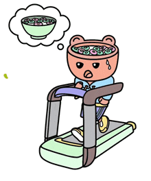 a cartoon of a bear running on a treadmill with the words protein up your breakfast