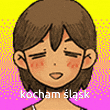 a pixel art drawing of a girl with her eyes closed and the words kocham slask .