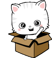 a cartoon cat is sticking its head out of a box