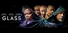 a poster for a movie called glass with james mcavoy bruce willis and samuel l. jackson