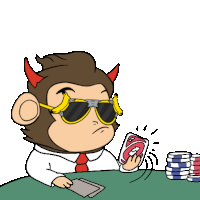 a cartoon of a monkey wearing sunglasses holding a card that says g