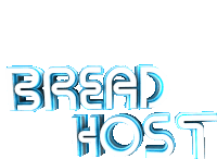 a logo for bread host is shown in blue on a white background