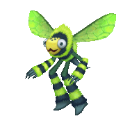 a cartoon character with green and black stripes on its arms and legs