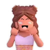 a cartoon girl with brown hair is laughing with her eyes closed and her mouth open .