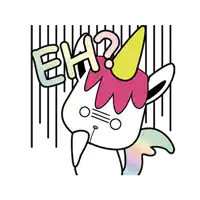 a cartoon unicorn with a rainbow mane and tail is making a funny face .