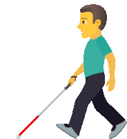 a blind man is walking with a cane in his hand