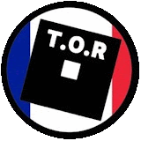 the logo for t.o.r. is a black square in a circle with a french flag in the background .