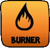 a square button with a fire icon and the word burner written below it .