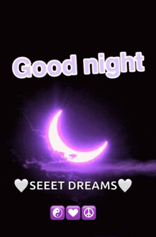 a good night message with a purple crescent moon in the background