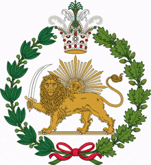 a lion with a sword and a crown in a wreath