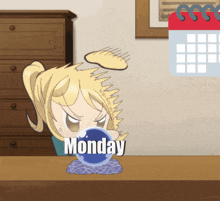 a cartoon of a girl looking at a crystal ball that says monday on it