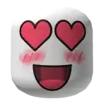 a white smiley face with red hearts in its eyes and a kiss on its cheek .