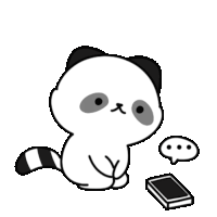 a black and white drawing of a panda sitting next to a book .