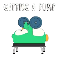 a cartoon of a duck lifting a barbell with the words getting a pump above it