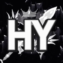 a black and white logo for hy with a crown on it