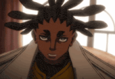 a close up of a cartoon character 's face with dreadlocks