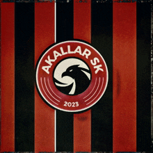 a black and red striped background with a circle that says akallar sk