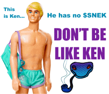 a picture of a ken doll with the words " this is ken ... he has no ssnea "