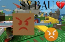 a cardboard box with an angry face on it in a video game
