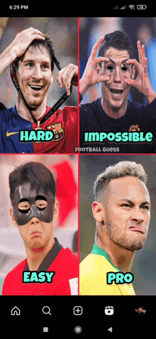 a screenshot of a football guess app shows four different soccer players