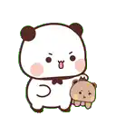 a panda bear is holding a small teddy bear in its paws .
