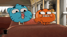 gumball and darwin from the amazing world of gumball are sitting in a bus