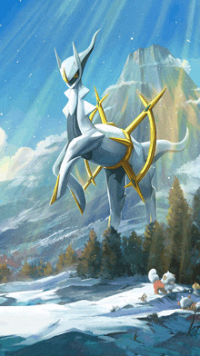 a painting of a mythical creature in the snow