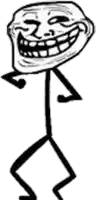 a black and white drawing of a troll face on a stick figure