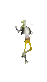 a white and yellow cartoon character is standing on a white surface .