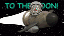 a cartoon of a baboon in a space suit with the words to the moon behind it