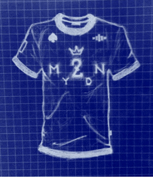 a blueprint drawing of a shirt with the letters m2n on it