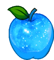 a blue apple with a green leaf and a blue stem