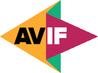 a logo for avif has a yellow triangle and a pink triangle