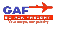 a logo for gaf go air freight with an airplane