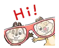 a chipmunk wearing a pair of red sunglasses with the word hi above it